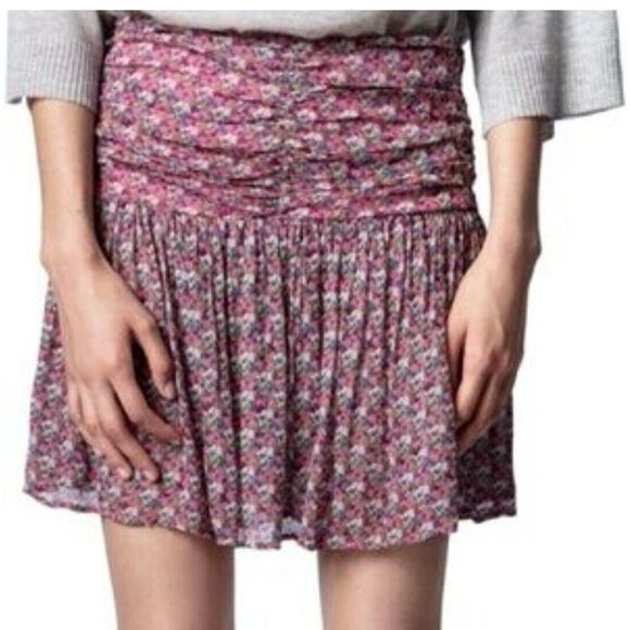 Zadig & Voltaire Javal Mousseline TDM Skirt Rose 36/SM Sugar Skulls Print NWT - Picture 4 of 15
